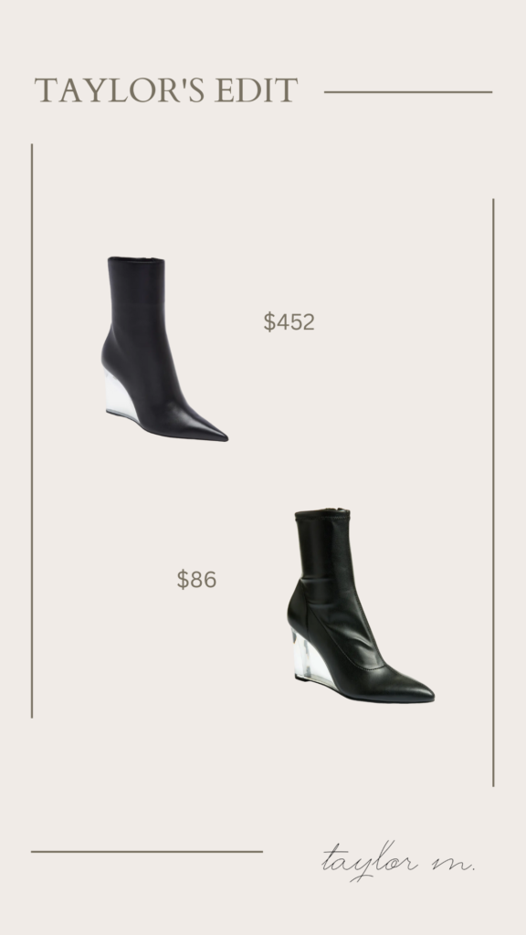 Expensivr Pernille Clear Wedge Bootie vs Cheaper Erika Wedge Bootie