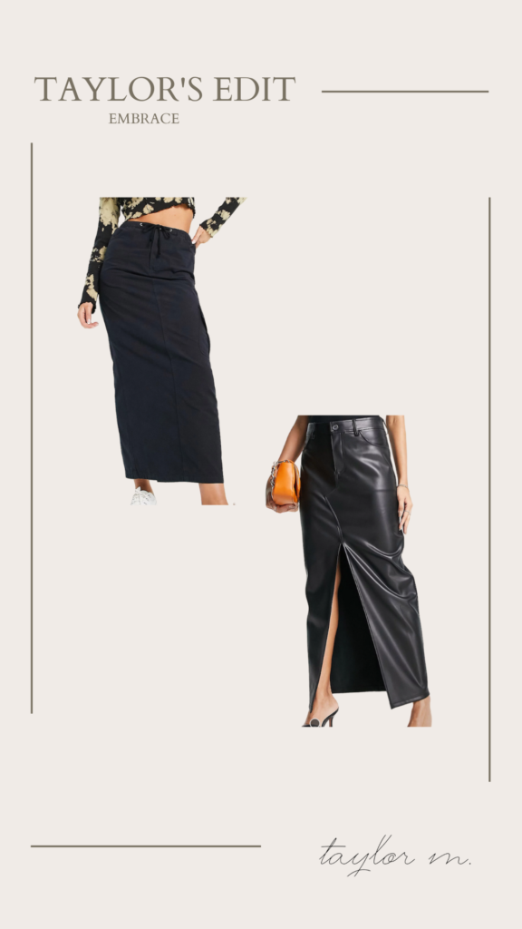 Reclaimed Vintage Cargio Skirt and ASOS Design Faux Leather Maxi Skirt